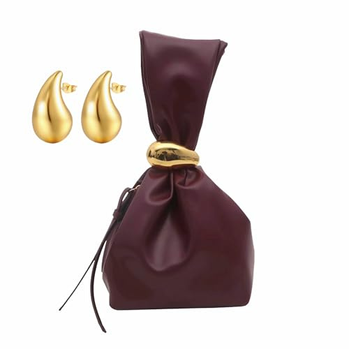 Anopo Borsa da Sera Piccola con Orecchino d'Oro PU Borsa da Polso Pochette Borsa Borgogna