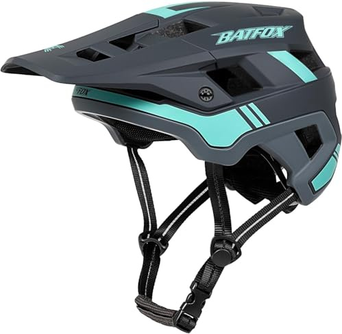 BATFOX - Casco da bici da mountain bike, unisex, per adulti, ragazzi, traspirante, con visiera, per MTB, bici da strada, BMX, skateboard, pattinaggio a rotelle, Dirt Bike, colore grigio-blu, taglia L