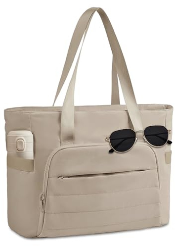 Mabecol Bolso de Mano Mujer Bandolera Tote Bag - Shopper Grande Impermeable con Bolsillo Portátil 15,6 y Cremallera, para Viaje, Gimnasio, Trabajo, Colegio, Deporte (caqui)