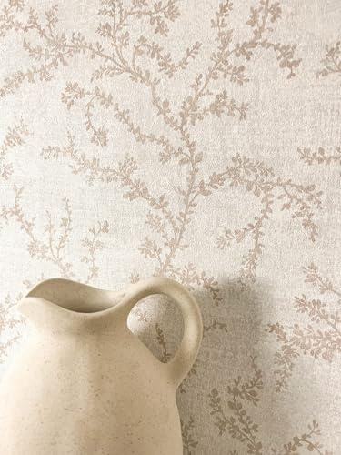 Newroom Carta da Parati Tessuto Non Tessuto Crema Rami Naturali - Floreale Foglie Motivo per Soggiorno Camera da Letto