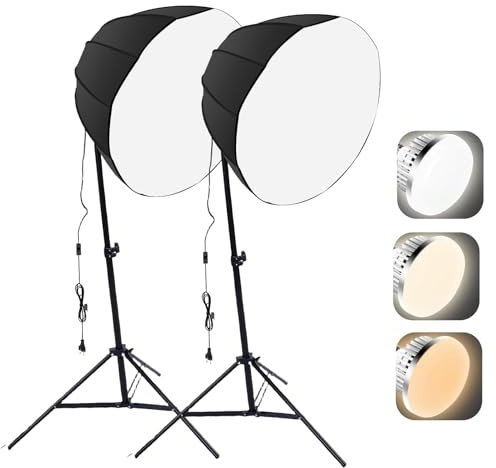 Generic 2 Set Fotograferingsbelysningssats, 85WSsparande Glödlampa 3 Färg BC Inomhusfotoljus med 12-sidig Mjuklåda 2,1 M Stativ 210° Studioutrustning för Liveporträtt (EU)