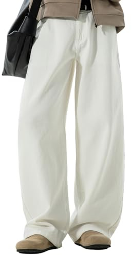 PADOLA Jean Homme Baggy Taille Elastique Jeans avec 4 Poches Décontracté Pantalon de Travail Jambe Large Coupe Droite Loose Fit Pantalon Cargo avec Fermeture éclair Streetwear