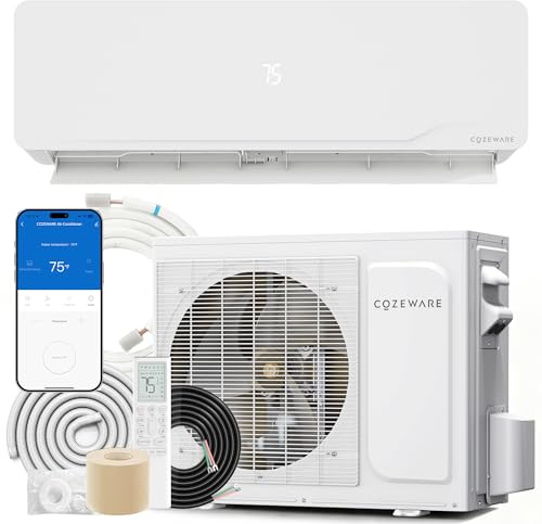 Cozeware 12000 BTU Mini Split Air Conditioner Heat Pump, 115V 20 SEER2 Ductless Inverter System Works with Alexa and WiFi, Cools & Heat Up to 750 Sq.Ft with 3 Eco Mode and Installation Kit, 1 Ton