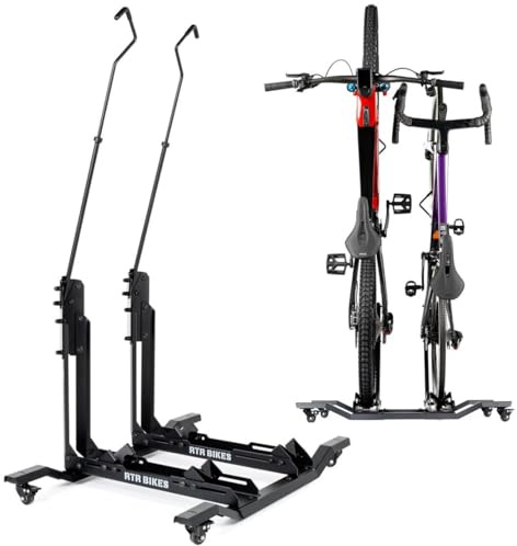 RTR BIKES Double Up Support Vélo Sol Vertical pour 2 Vélos - Râtelier Mobile sur Roulettes - Charge 60kg (2x30kg) idéal VTT & VAE - Gain de Place 0,5m² - Sans Perçage - Made in EU