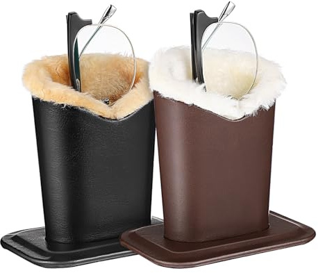 Toyvian 2Pcs Portable Glasses Holder Stand with Plush Lining Leather Eyeglass Holder for Home Office Car Desktop Storage