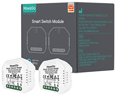 MoesGo Wlan 2.4GHz Smart Alexa Dimmschalter Modul, für Funk Dimmer Lichtschalter Unterputz Relais, Kompatibel mit Smart Life Tuya App, Alexa und Google Home, 1/2 Weg【Neutralleiter erforderlich】