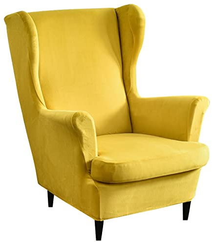 Mingfuxin Wingback Chair Covers 2 Piece Set Stretch Wing Chair Cushion Sofa Slipcover, Removable Velvet Wing Back Armchair Slipcovers Furniture Protector for Living Room Bedroom Hotel