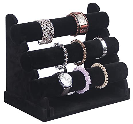 Justsoso Armbandhalter, Armbandständer für den Verkauf, Schmuck-Organizer, Uhrenregal für Shows (3 Ebenen, schwarzer Samt)