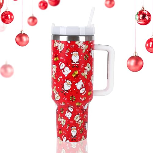 Fadcaer Christmas Travel Mug 40oz Tumblers Cup with Straw Stainless Steel Double Wall Vacuum Insulated Coffee Mug Leak Proof Cups with Snowman Christmas Pattern for Hot Iced Drink (Color B)
