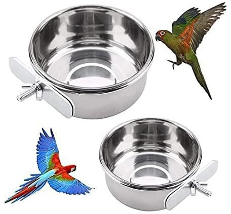 Fahibin Vogelfutterschalen-Set, Tierkäfig-Wassernapf, Edelstahl, Papageienfutter, Wassernapf für Futter oder Wasser, 2 Stück
