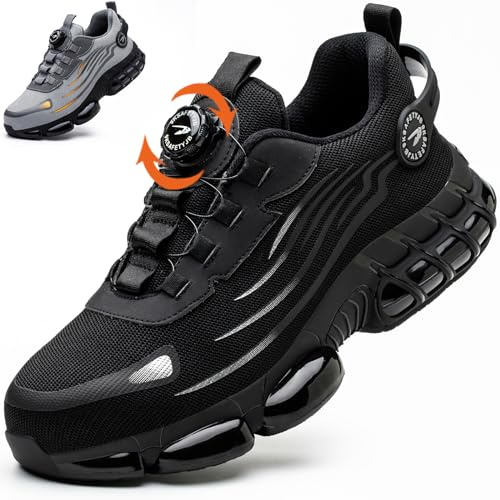 Safety Trainers, Steel Toe Safety Shoes Men Women, Comfortable Lightweight Work Shoes, Upgraded Swivel Buckle Shoelaces, Non Slip Work Trainers with Air Cushion