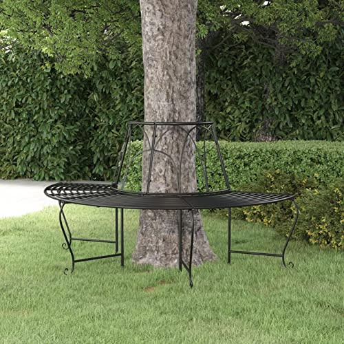 Rantry Trädbänk, bänk, sittbänk, utemöbler, metallbänk, terrassbänk, möbler, väderbeständig, halvrund Ø 159 cm, svart, stål