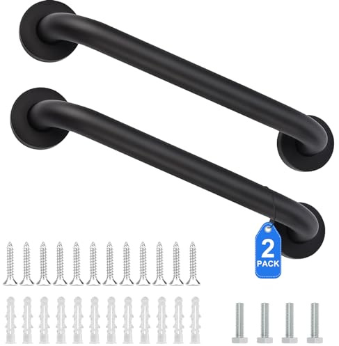 Bosdontek 2 Stycken Handtag för Seniorer, 30cm Badkarshandtag Rostfritt Stål Dusch Stödhandtag, Halkfri Handtag Toalett Väggmontering, Badkarshandtag Duschhandtag för Wc Badkar Badrum (Svart)