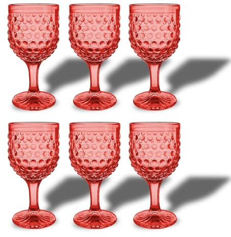 ARCA, Set 6 Calici in Vetro Colorato Cherry Blossom, Rosso, 340 ml