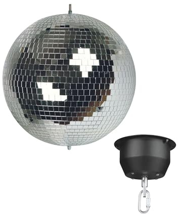 Set boule disco à facettes Ø 30 cm + moteur 4W, boule rotative en verre facetté réfléchissant, 1,8-2,5 tpm, charge 5 kg, système de suspension sécurisé pour montage au plafond, accessoire pour piste