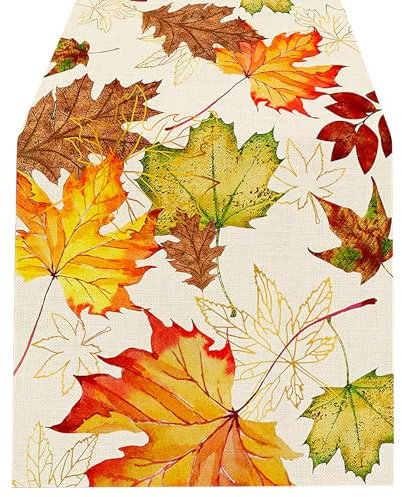 Herbst Tischläufer herbstdeko Ahornblätter Halloween Tischläufer tischdecke Herbst Dekoration Tischdecke für Erntedankfest Halloween und Herbstfeiern Heim Tischdekorationen Vorräte 33*183cm