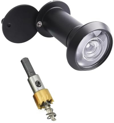 Judas de porte en laiton avec brise-vue 220° - Lentilles en verre optique - Diamètre : 16 mm - En laiton - Avec foret perforé - Longueur réglable - Judas de porte pour portes de 35 à 60 mm d'épaisseur