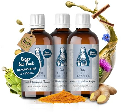 Aura vom Land Bio Premium Bittertropfen Alkoholfrei nach Hildegard von Bingen 3x100ml Set – Hochdosierte Bitterstoffe Komplex als Tropfen – 9 Natürliche Bitterkräuter – Bitter Made in Germany