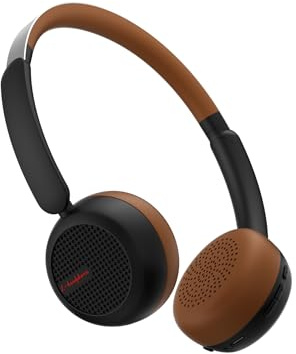 Micool Retro on-ear trådlösa hörlurar med lång batteritid, Hi-Fi-ljudeheadset Bluetooth 5.4, brusreducerande Bluetooth-hörlurar med bekväma öronkuddar för resor, arbete, gym (svart och brun)