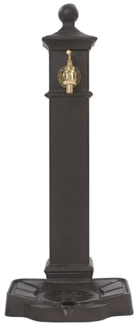 Fontaine sur pied, 33 x 29,5 x 74 cm, colonne d'eau pour l'extérieur, avec robinet, fontaine à eau, colonne d'eau rétro, pour jardins, arrière-cours, pelouses (marron rouillé)