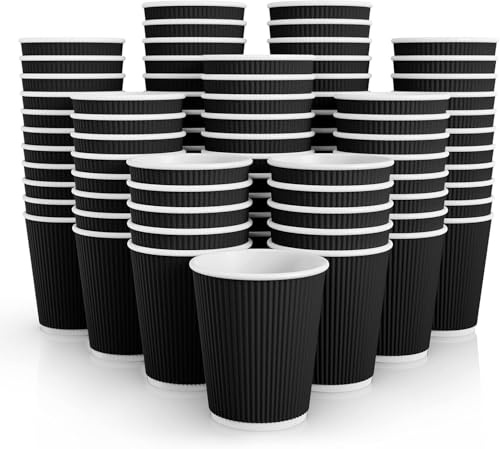 ECONX 500 X 8oz Disposable Paper Coffee Cups Without Lid Insulated Triple Wall Ripple Kraft Black for Takeaway Coffee, Tea or Hot and Cold Drinks for Cafes Offices Events or Parties