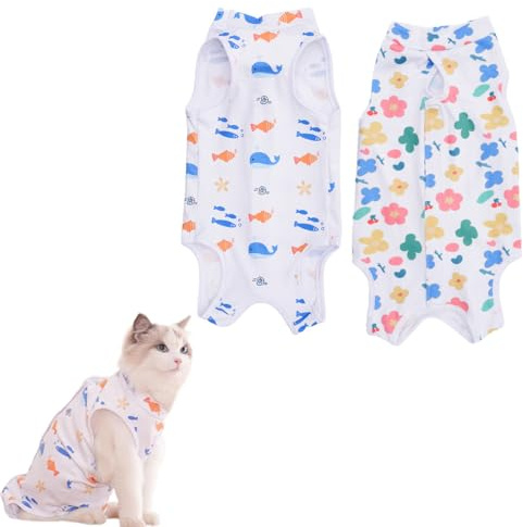 DIFLAX 2 Piezas Body Quirurgico Gato, Body De Recuperación Para Gatos, Ropa De Esterilización Para Gatos, Cuidado De Heridas En La Piel, Mono Suave Für Gatas Esterilizadas, Después De Cirugía