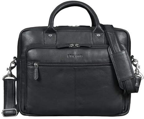 STILORD Jerome Grande Borsa Business in Pelle per Uomo Cartella Cuoio Nero Ventiquattrore Portadocumenti Tracolla con Scomparto per Laptop da 15,6 Pollici da Ufficio