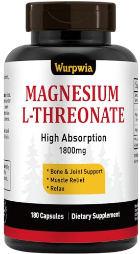 Magnesium L-treonatkapslar 1800mg tillskott - 180 styck kapslar - Hög absorption biotillgänglig form för vila och stöd för kognitiv funktion