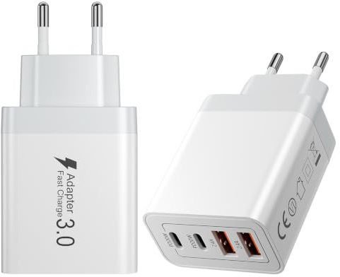 USB C Laddare, 40W 4 Portars Multiport Snabb, USB C Väggkontakt med Snabbladdning för Flera Enheter, Kompatibel med iPhone 16/15/14/13/12/11 Pro Max, Samsung, iPad och Android-enheter, 2 Pack | Dubbel USB-C och dubbel USB-A, kompakt, universell för iPhone 17/16/15, Samsung Galaxy, Pixel, iPad