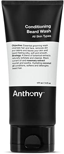 Anthony Conditioning Beard Wash, 6 Fl Oz, Contains Botanical and Rosemary Extracts, Black Currant and Coconut Oils, Cleanses, Hydrates, Softens, and Detangles Beard Hair