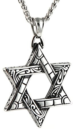 HZMAN Star of David Pendant Necklace Women Men Chain Silver Stainless Steel Israel Necklace (Silver)
