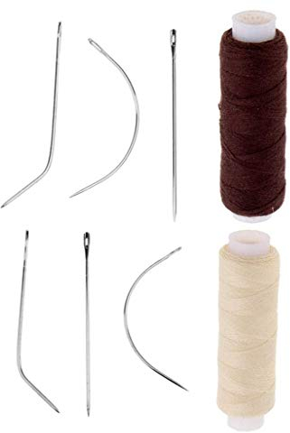 Inzopo Lot de 2 outils de tissage de cheveux avec aiguilles courbées et droites pour coudre à la main ensemble pour extensions de cheveux Trame tresses