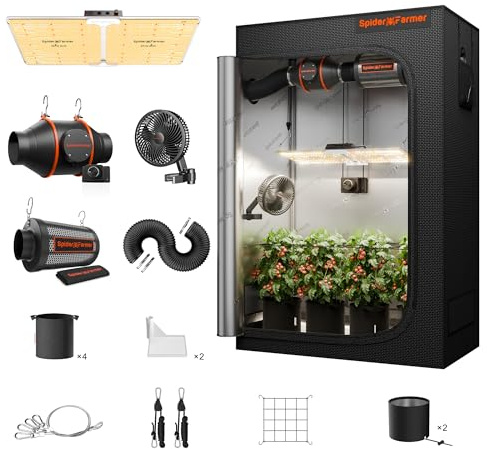 Spider Farmer Growbox - Set completo SF2000, lampada a LED per piante a spettro completo, dimmerabile, Samsung LM301B, kit completo 60 x 120 x 180 cm, Hydroponics 1680D Grow Tent Homebox