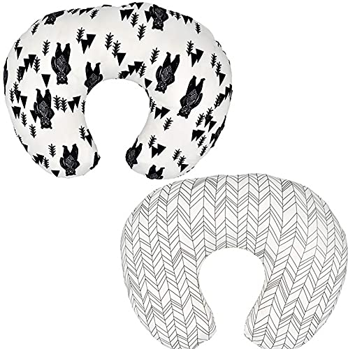 SH-RuiDu Stillkissenbezüge, 2 Stück Baumwolle U-förmige Stillkissenbezug Lernen Sit Kissen Abnehmbare waschbare Kissen Slipcover für Mütter Stillen Stillkissen (Schwarzbären und Pfeile)