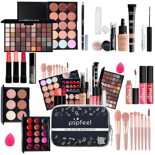 KARUIZI Makeup Kit All-in-One Makeup Gift Set for Women Full Kit, Eyeshadow Palette, Lip Gloss Set, Lipstick, Blush, Foundation, Concealer, Mascara, Eyebrow Pencil, Includes Makeup Brush Set