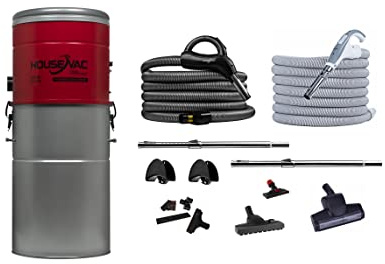 HouseVac Aspirapolvere centrale HV-755ST-35H + kit di accessori per la pulizia della vostra casa, potenza di aspirazione 755 AirWatts, motore Ametek da 1700 W, 2 turbine, Soft START/STOP,