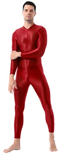 YiZYiF Uomo Metallico Bodystocking Catsuit Jumpsuit Leggings Tuta Intera Monopezzo Overall Body da Ginnastica Body Shaper Palestra Biancheria Intima Rosso Taglia unica
