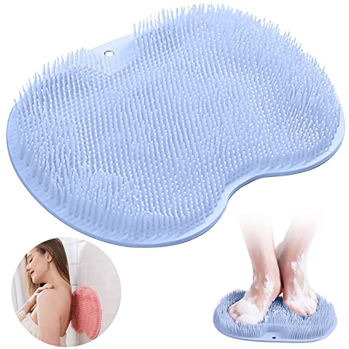 Tapis de massage antidérapant en silicone pour le dos - Nettoyeur de massage avec ventouses antidérapantes - Exfoliant pour le dos - Nettoie et exfolie et masse votre dos (bleu)