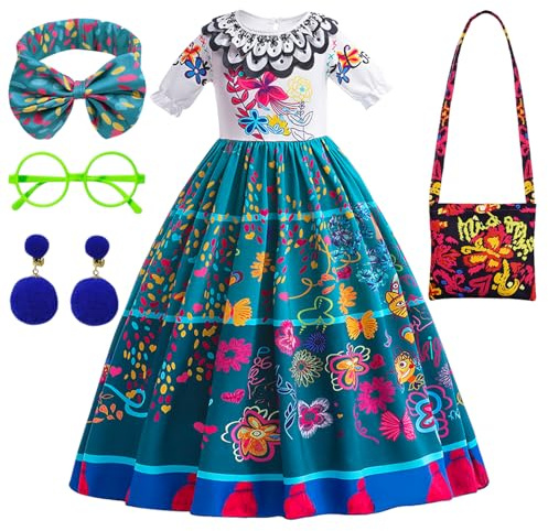 YYDSXK Déguisement Robe, Fille Déguisement, Robe Princesse avec Bagas et Boucles d'oreilles pour Enfants Anniversaire Noël Fête Carnaval Cosplay (130cm)