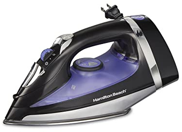 Hamilton Beach Steam Iron for Clothes & Garment Steamer with Smooth Press Stainless Steel Soleplate, 1200 Watts, 8’ Retractable Cord, Black (14214)