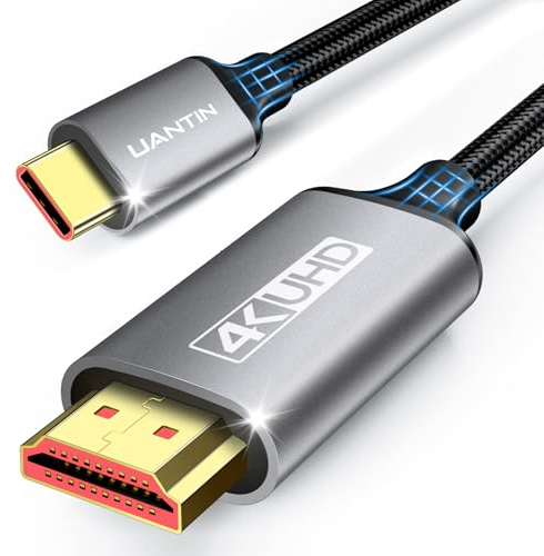 UANTIN USB C to HDMI Cable 6Ft | 4K High-Speed USB 3.1 Type-C to HDMI Cord [Thunderbolt 3/4/5 Compatible] with MacBook, Galaxy S9 to S24, iPhone 15/16, iPad Pro, iMac, Surface