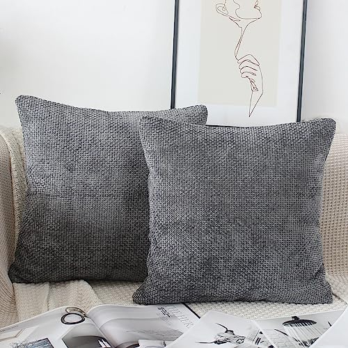 NIULAA Weich Grau Kissenbezug 45x45 2er Set Deko Kissenbezüge Flauschig Chenille Kissenhülle Aesthetic Sofakissen Dekokissen Wohnzimmer Sofa Kissen Bezüge Zierkissen Outdoor Balkon