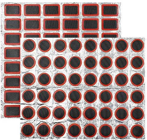 GOTRUST 96 Pezzi Toppe di Gomma per Pneumatici Bici, Rotonda Patch Gomma Biciclette, Toppe Quadrate per Riparazione Camera d'Aria, Kit di Toppa per Ruota di Bicicletta Auto