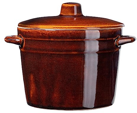 KADAX Stoneware Pot with Lid and Side Handles, 6L Dishwasher Safe Ceramic Pickle Pot