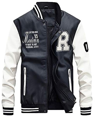 Veste de baseball pour homme avec doublure chaude - Veste universitaire en cuir - Unisexe - Vintage - Streetwear - Surdimensionné - Patchwork - Veste d'hiver, Blanc., M