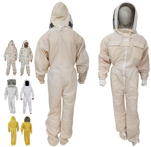 URBANSBEE Professioneller belüfteter Imkeranzug Imkeranzug Imkeranzug mit rundem Hut und großer Tasche für Imker Bienenzüchter Atmungsaktiver Naturanzug (L, Apen Kleid Mit Rundem Hut Braun)