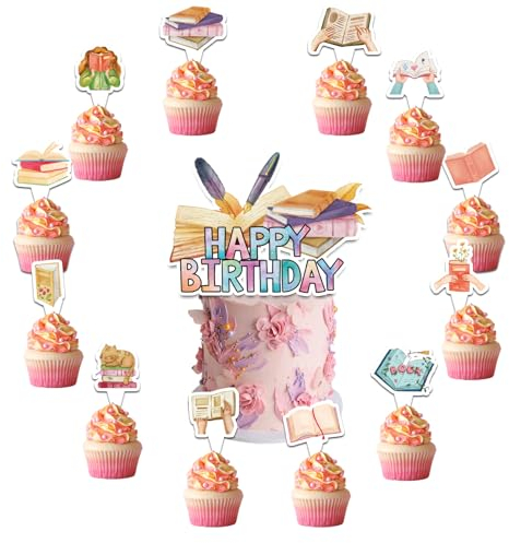 POMNUG 25 Pcs Books Cake Decorations Books Themed Cake Topper Cupcake Toppers for Reading Book Lovers Birthday Decorations Library Party Decorations Birthday Party Supplies, POMNUG1