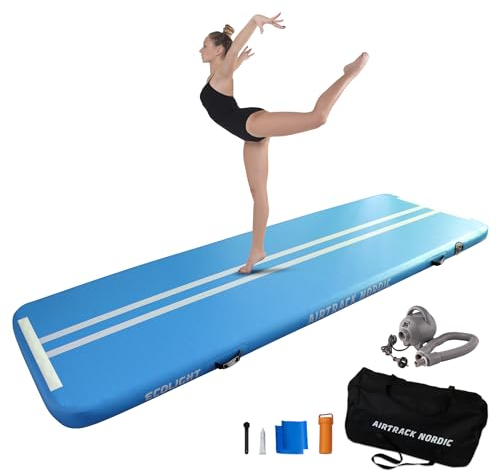 AirTrack Nordic Eco Light - Air Track Matte 3m mit Luftpumpe, Turnmatte Aufblasbar für Gymnastik & Yoga – ECO-freundlich mit TPU-Material - Einfach zu Transportiere Air Tracking Gymnastikmatte Zuhause