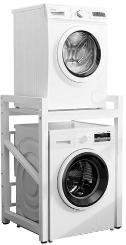 Stacking Kit Adjustable Stand, Washer Dryer Stand Stacking Kit with Shelf, Drum Washing Machine Cabinet, Portable Rack With 400KG Capacity, Storage for Bathroom, Tumble for Balcony Laundry (White)