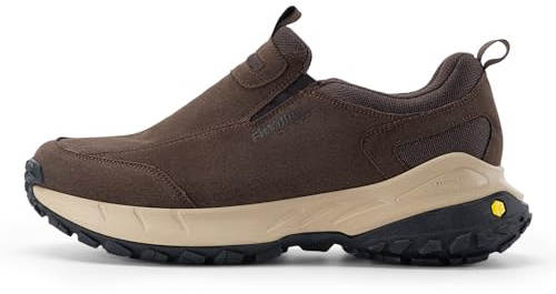 FitVille Men's Extra Wide Hiking Shoes,Slip On Trainers Outdoor Trekking Walking Shoes for Swollen Feet Charcoal Brown 11.5 UK X-Wide